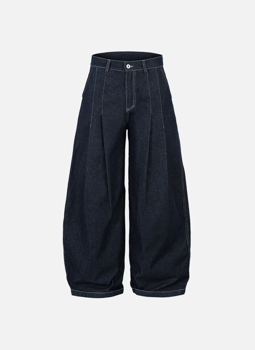 PLEATED BARREL JEANS