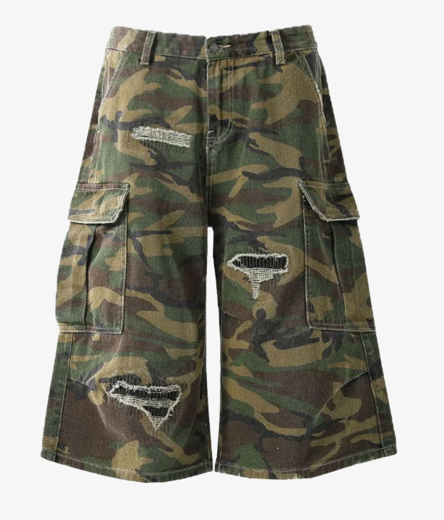 Retro Camo Ripped Cropped Jorts