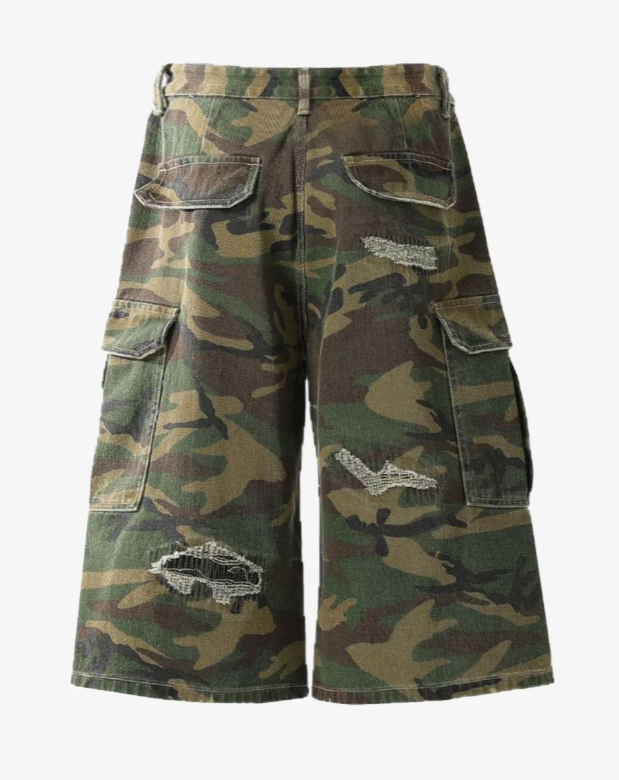Retro Camo Ripped Cropped Jorts