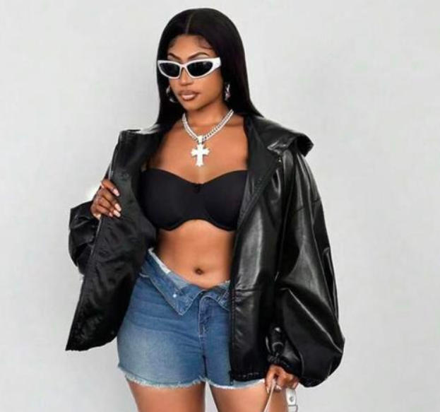 FINJANI Plus Size Faux Leather Hooded Jacket
