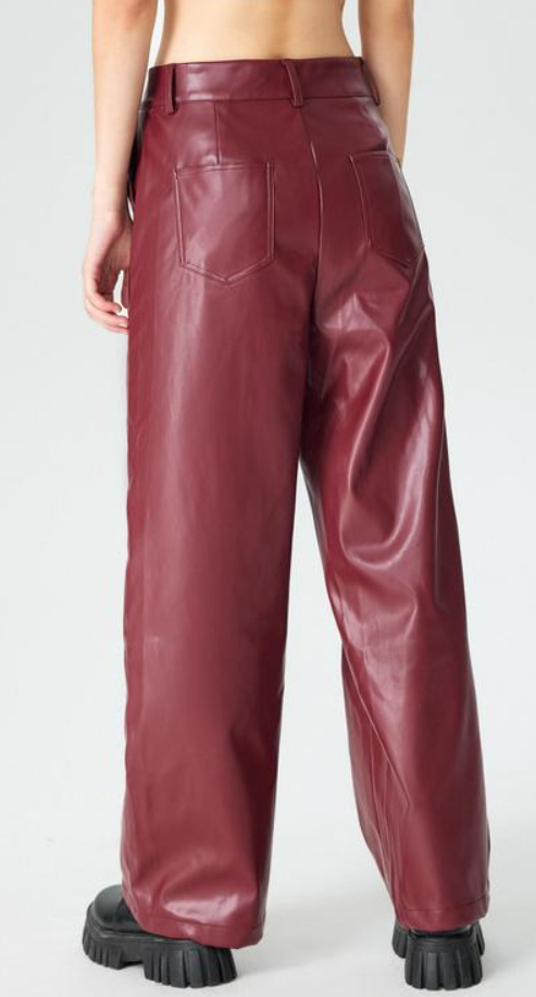 High Waist Faux Leather Wide Leg Pants