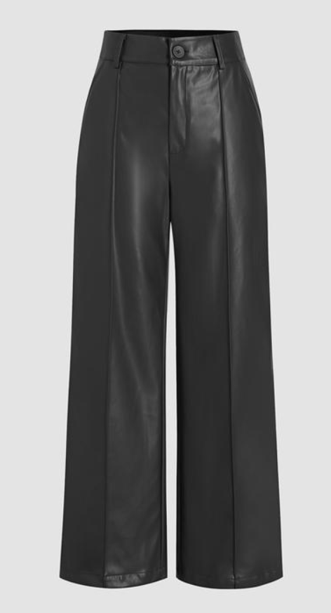 High Waist Faux Leather Wide Leg Pants