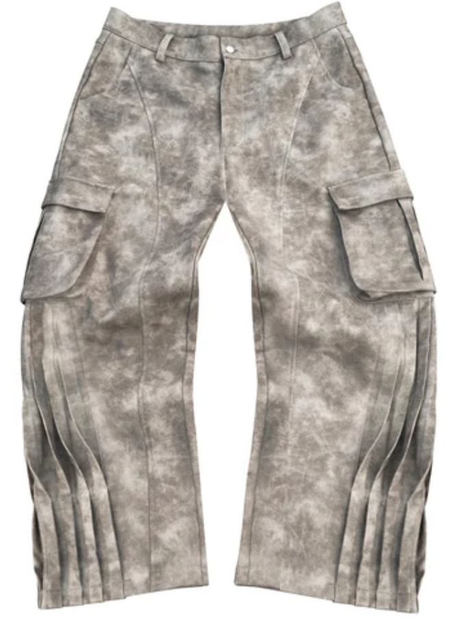 Men’s Beige Faux Leather Cargo Pants