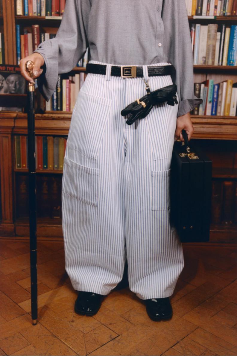 Tomokazu Canvas Balloon Pinstripe Pants