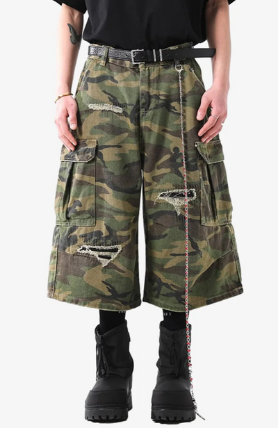 Retro Camo Ripped Cropped Jorts