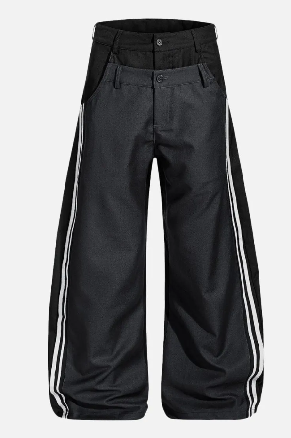 Double Waist Stripe Baggy Pants